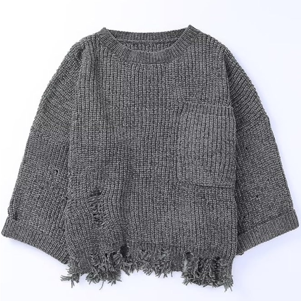 ‼️NWOT‼️Cropped chenille distressed sweater